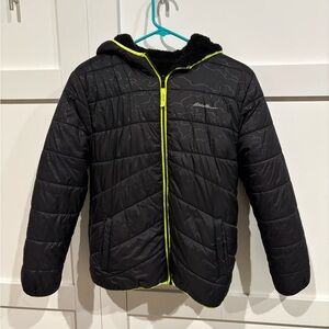 Eddie Bauer Boys Black Nylon Jacket- Reversible Fleece liner Size 14/16
